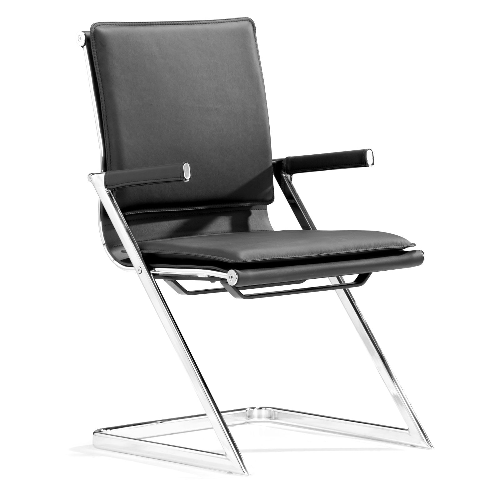 Contemporary Black Leather Arm Chair with Chromed Steel Frame