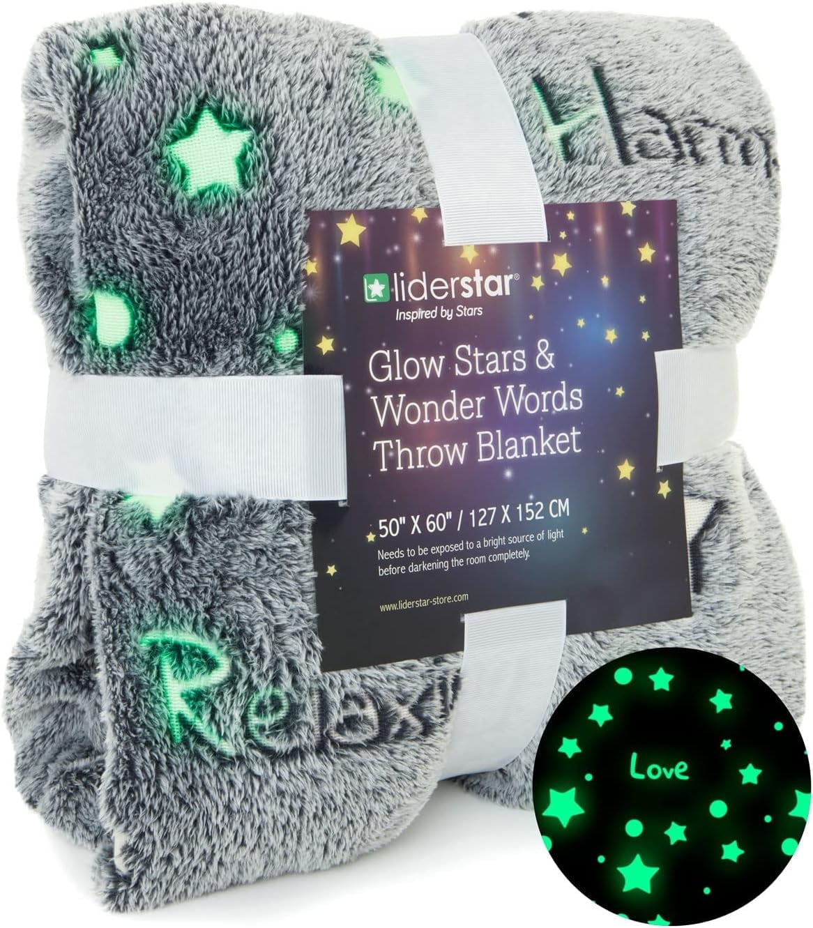 Liderstar Glow in the Dark Throw Blanket with Stars Plush Blanket for Kids and Adults Gray 50 x 60 inches