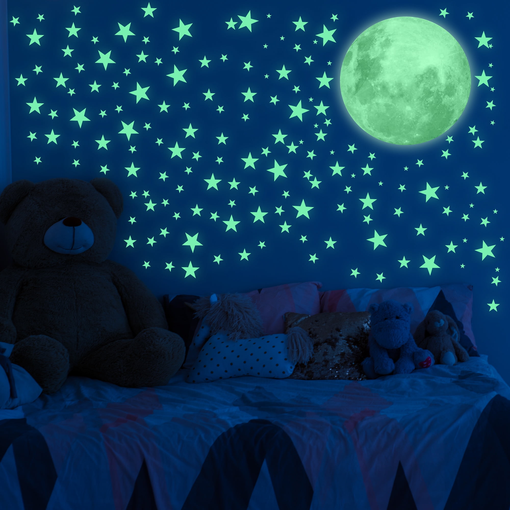 Moon Glow in the Dark Moon and Stars Ceiling Wall Decal Stickers for