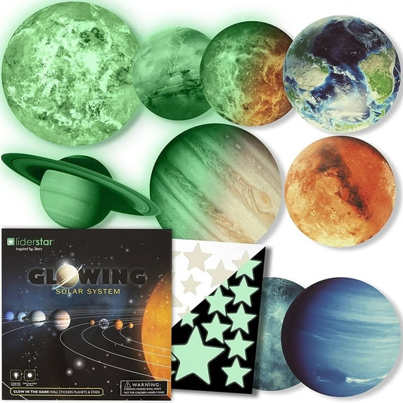 Liderstar Solar System Glow-in-the-Dark Planets and Stars Ceiling Wall Decal Stickers for Kids & Teens