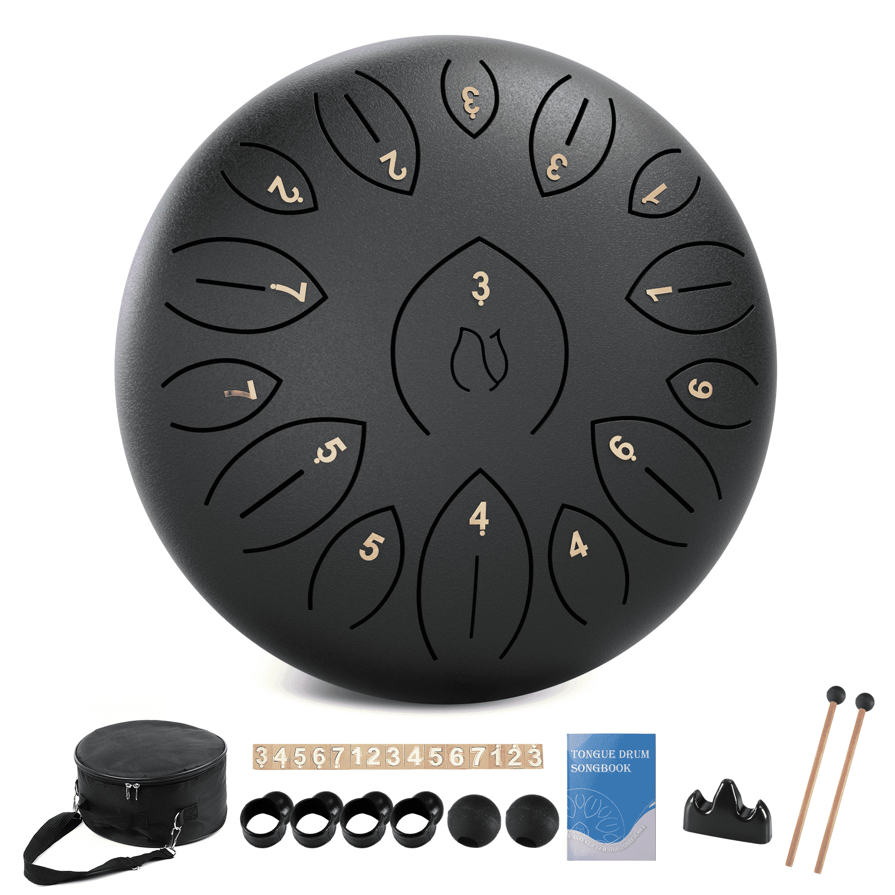 Lidguni 12" 15-Notes C Major Rain Drum, Tongue Pan Drums for Kids Adults, Black