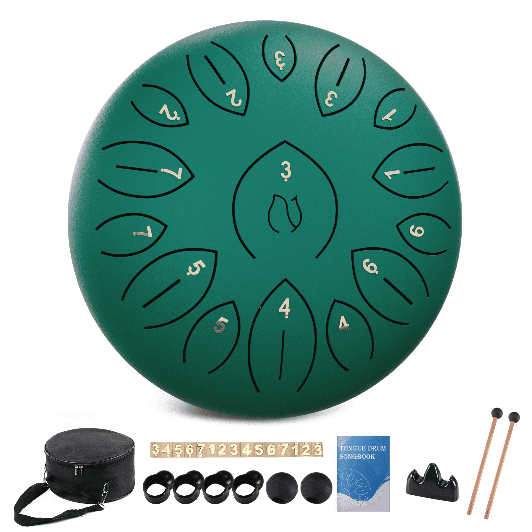 Lidguni 12" 15-Notes C Major Rain Drum, Tongue Pan Drums for Kids Adults, Green