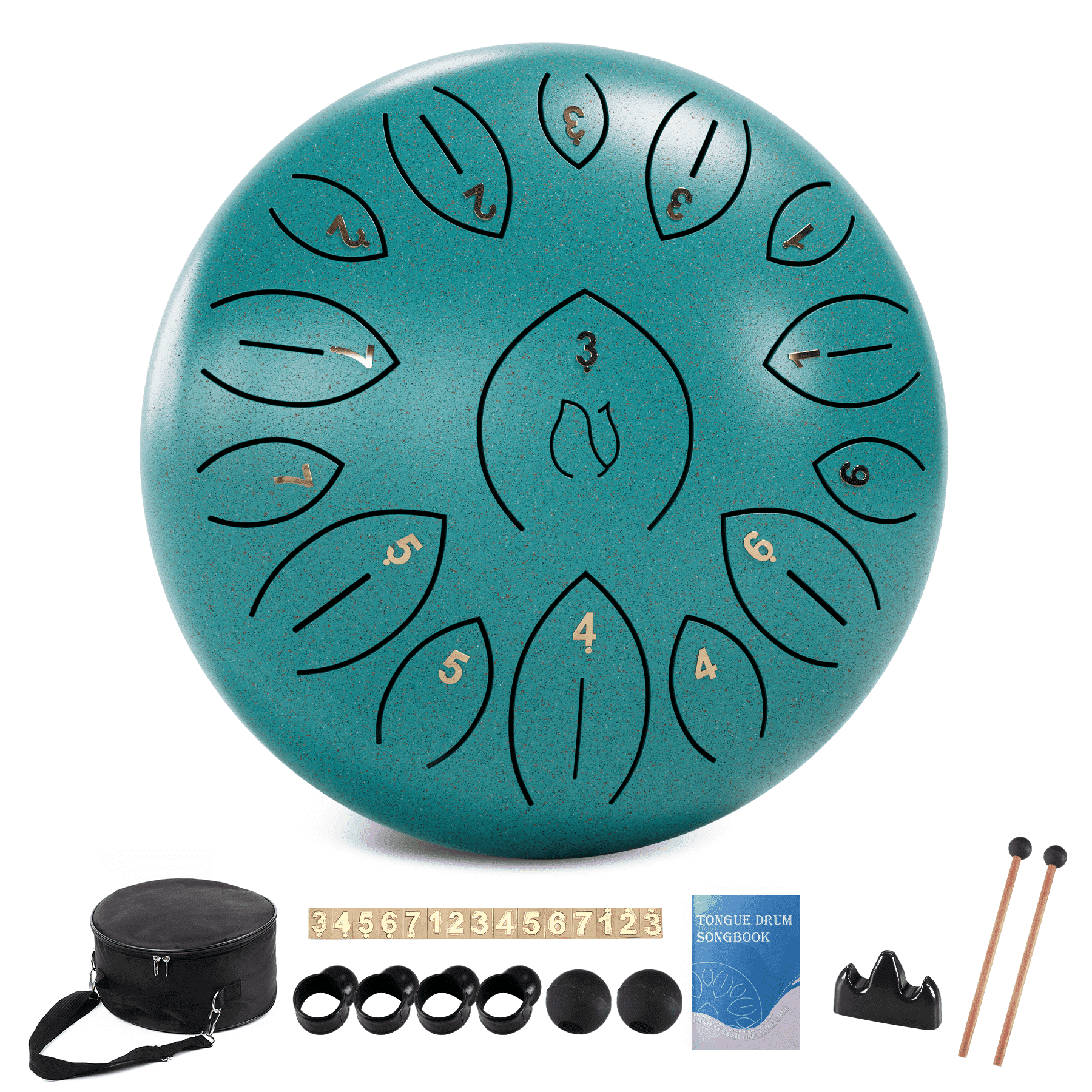 Lidguni 12" 15-Notes C Major Rain Drum, Tongue Pan Drums for Kids Adults, Malachite Green