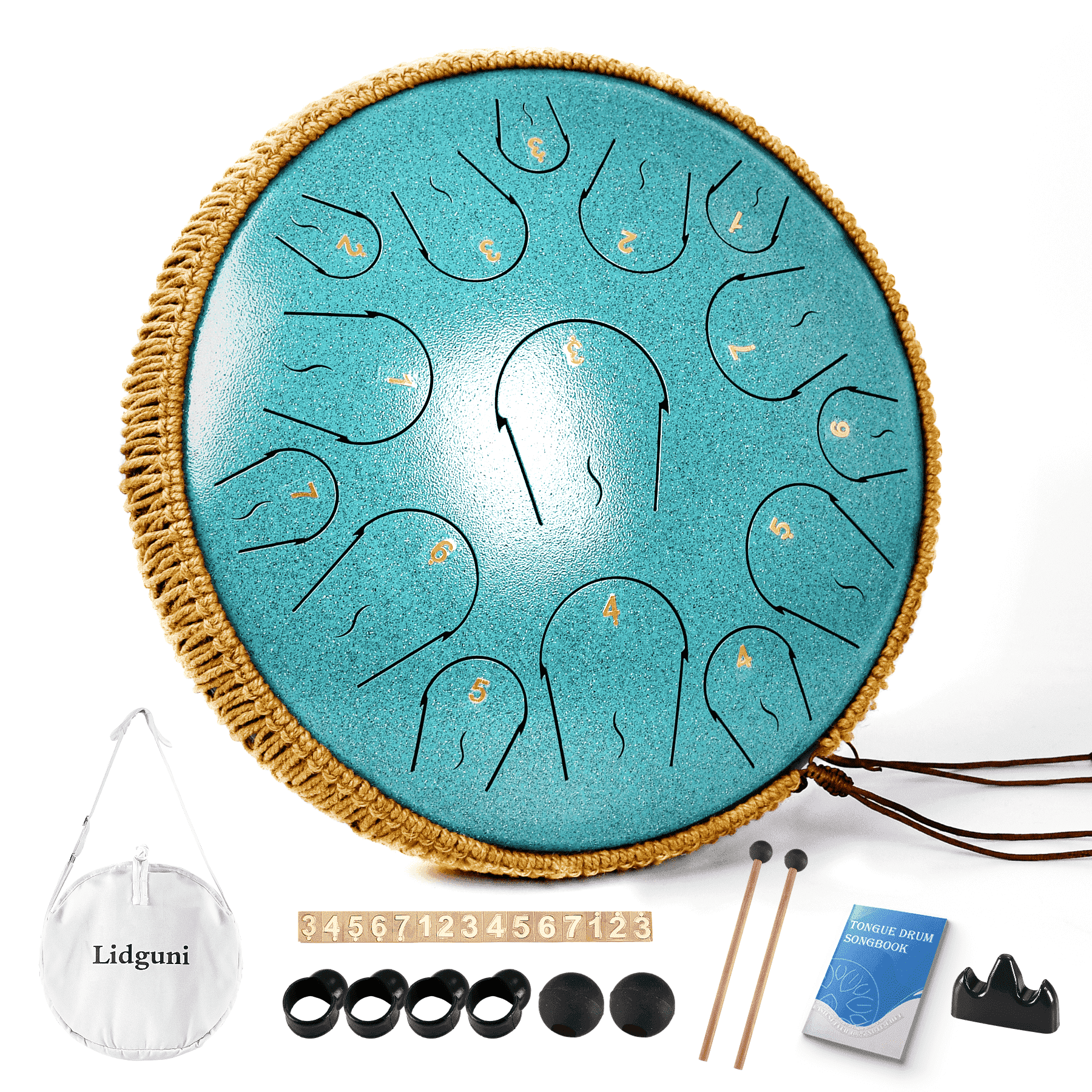 Lidguni 14" 15 Notes Rain Drum for Adults, C Major Tongue Pan Drums, Malachite Green