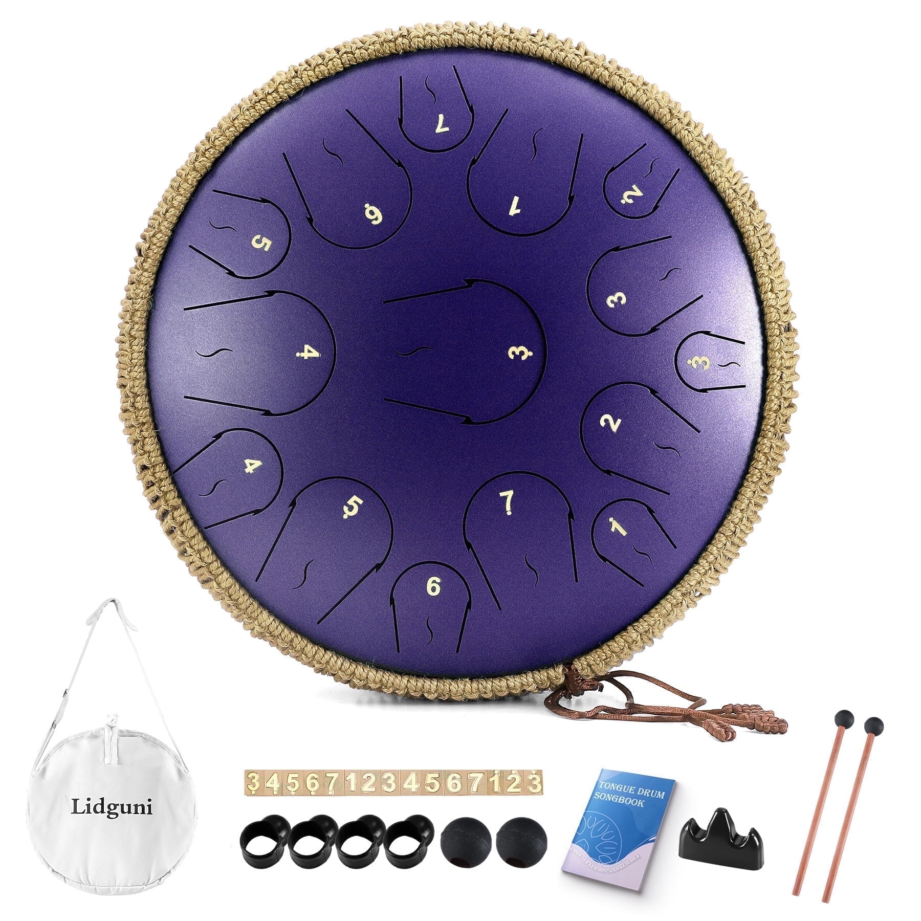 Lidguni 14" 15 Notes Rain Drum for Adults, Tongue Pan Drums with Carry Bag, C Major, Blue