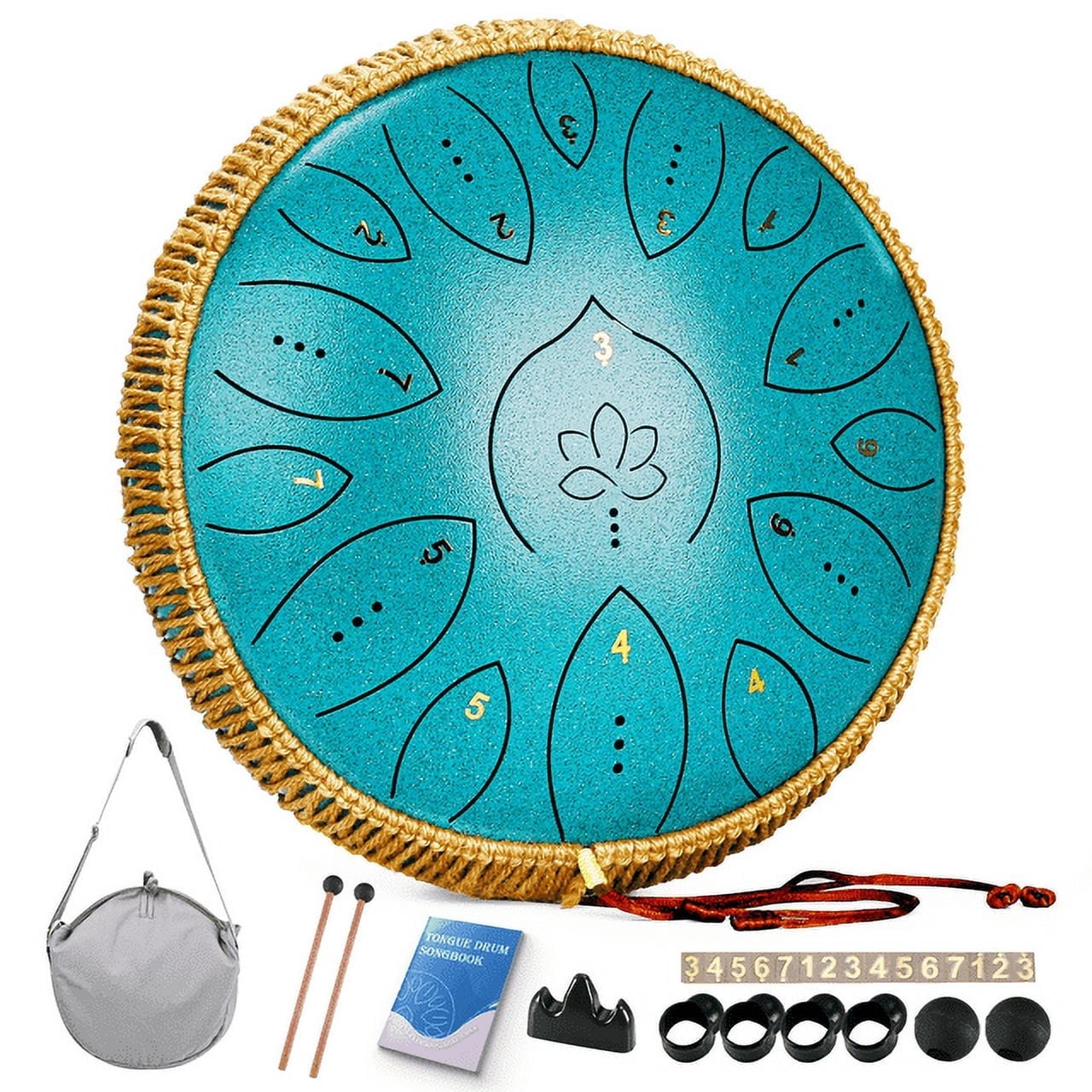 Lidguni Steel Tongue Drum 13" 15-Notes Tongue Pan Drums for Adults, C Major, Malachite Green