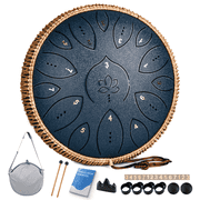 Lidguni Steel Tongue Drum 13" 15-Notes Tongue Pan Drums for Adults, C Major, Navy Blue
