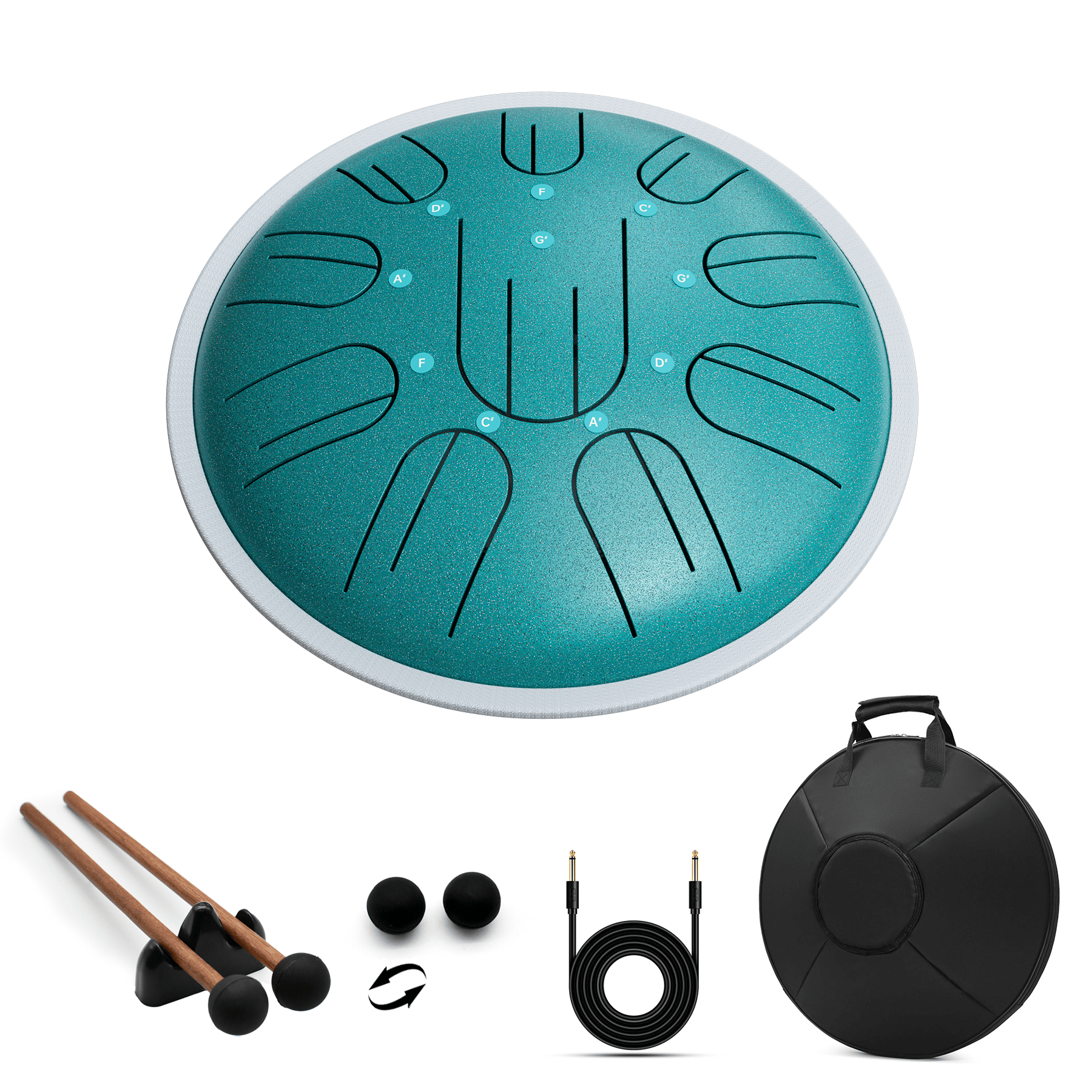 Lidguni Steel Tongue Drum Electroacoustic, 10" 10 Notes G Major Handpans, for Adult, Malachite Green