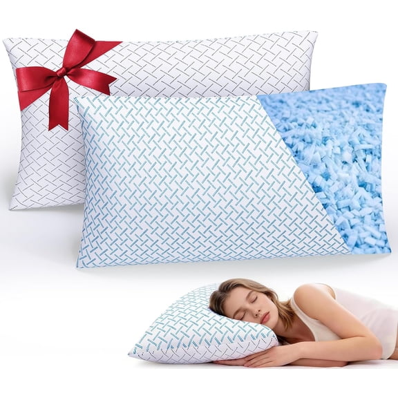 Lidnsejr Pillows Queen Size Set of 2, Cooling Pillow with Removable and Washable Pillow Covers for Hot Sleepers, Adjustable Shredded Memory Foam Bed Pillows for Side Back Stomach Sleeping