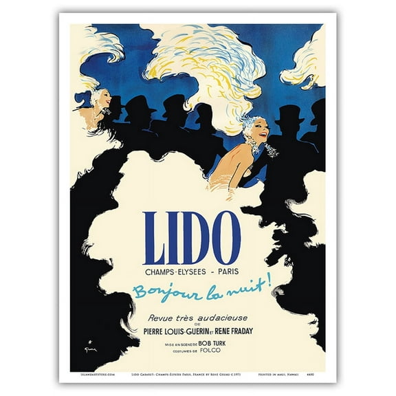 Lido Cabaret - Champs-Élysées Paris France - Bonjour la Nuit! (Hello Night!) - Vintage Cabaret Poster by René Gruau c.1971 - Master Art Print (Unframed) 9in x 12in