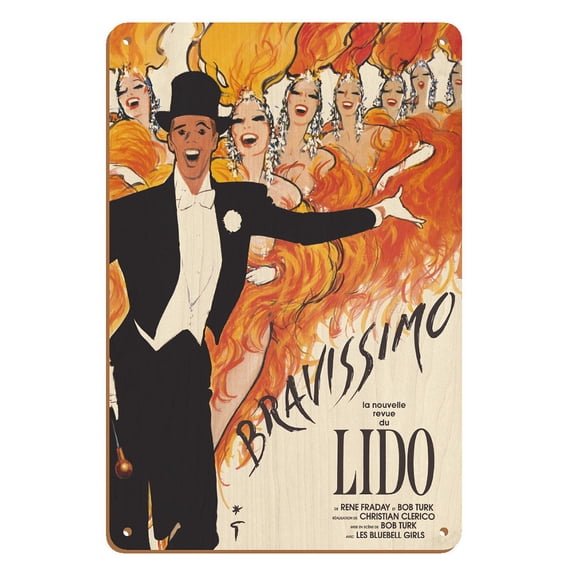 Lido Cabaret - Paris France - Bravissimo Burlesque Show - Vintage Cabaret Poster by Rene Gruau - 8 x 12 inch Vintage Wood Art Sign