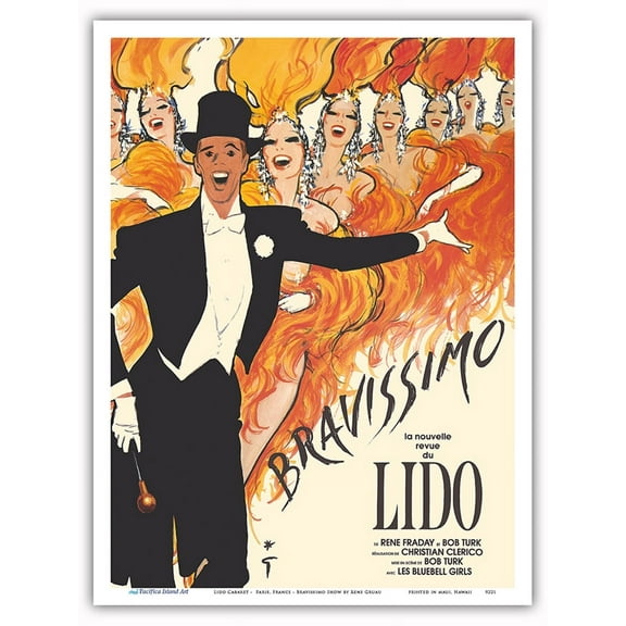 Lido Cabaret - Paris France - Bravissimo Burlesque Show - Vintage Cabaret Poster by Rene Gruau - Master Art Print (Unframed) 9in x 12in