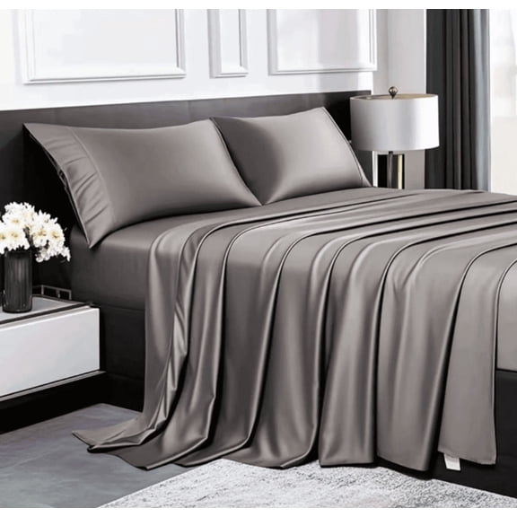 Lidoloka Luxury Bamboo Bed Sheets Set Queen 4 Pcs for Adult,Soft&Cool,16" Deep Pocket,Dark Gray