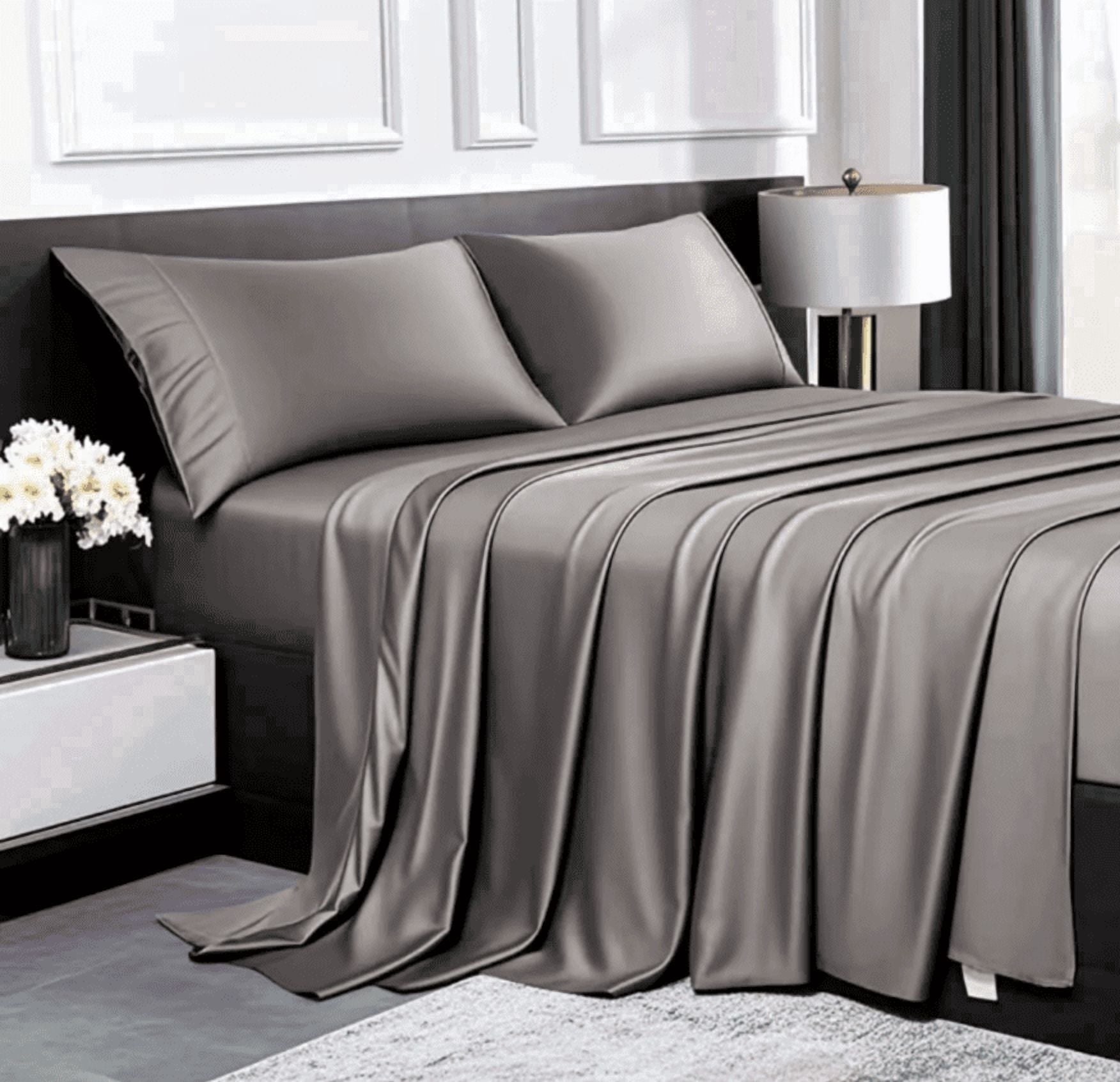 Lidoloka Luxury Bamboo Bed Sheets Set Queen 4 Pcs for Adult,Soft&Cool,16" Deep Pocket,Dark Gray