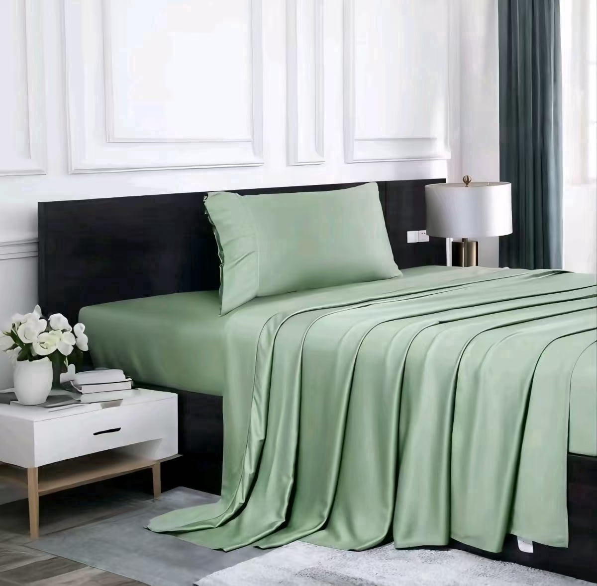 Lidoloka Luxury Bamboo Bed Sheets Set Twin 3Pcs for Adult,Soft&Cool,16" Deep Pocket,Green