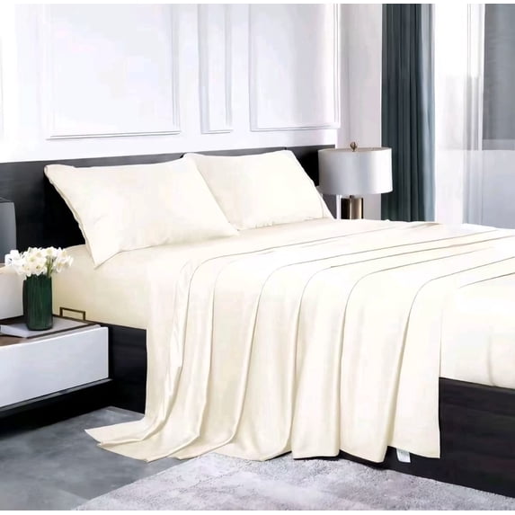 Lidoloka Luxury Bamboo Bed Sheets Set California King 4 Pcs for Adult,Soft&Cool,16" Deep Pocket,Cream White