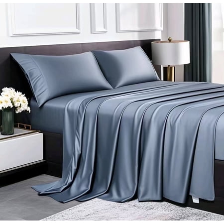 Lidoloka Luxury Bamboo Bed Sheets Set Full 4 Pcs for Adult,Soft&Cool,16" Deep Pocket,Blue Gray