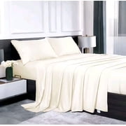 Lidoloka Luxury Bamboo Bed Sheets Set Queen 4 Pcs for Adult,Soft&Cool,16" Deep Pocket,Cream White
