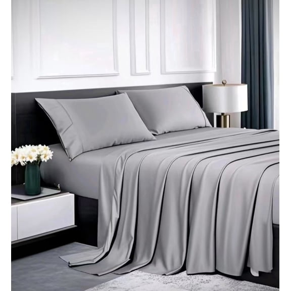 Lidoloka Luxury Bamboo Bed Sheets Set Queen 4 Pcs for Adult,Soft&Cool,16" Deep Pocket,Gray