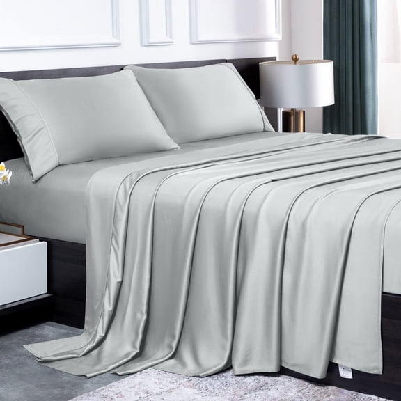 Lidoloka Luxury Bamboo Bed Sheets Set Queen 4 Pcs for Adult,Soft&Cool,16" Deep Pocket,Gray