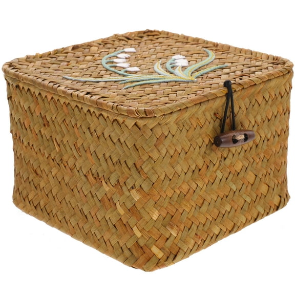 FONDOTIN Woven Storage Basket with Lid, Synthetic Organizer Box for Home, Office, and Multi-Purpose Use, Basket Set