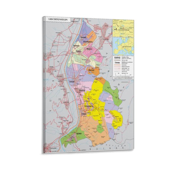 Lie-chtenstein Map Posters Posters Wall Art Painting Canvas Gift Living Room Prints Bedroom Decor Poster Artworks 08x12inch(20x30cm)