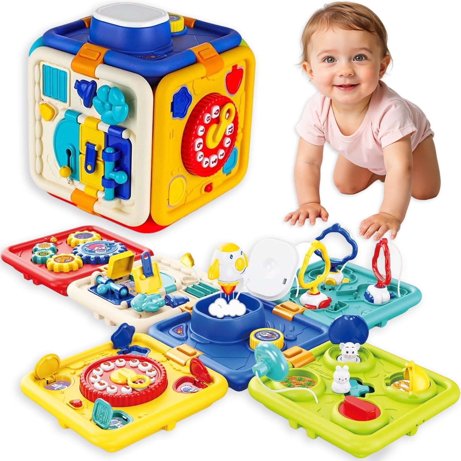 Liegorji 6 in 1 Busy Board, Montessori Toys for  Toddler, Educational Early Development Activity Cube Toys for  Boys&Girls, Ideal Gifts for 1-8 Ages