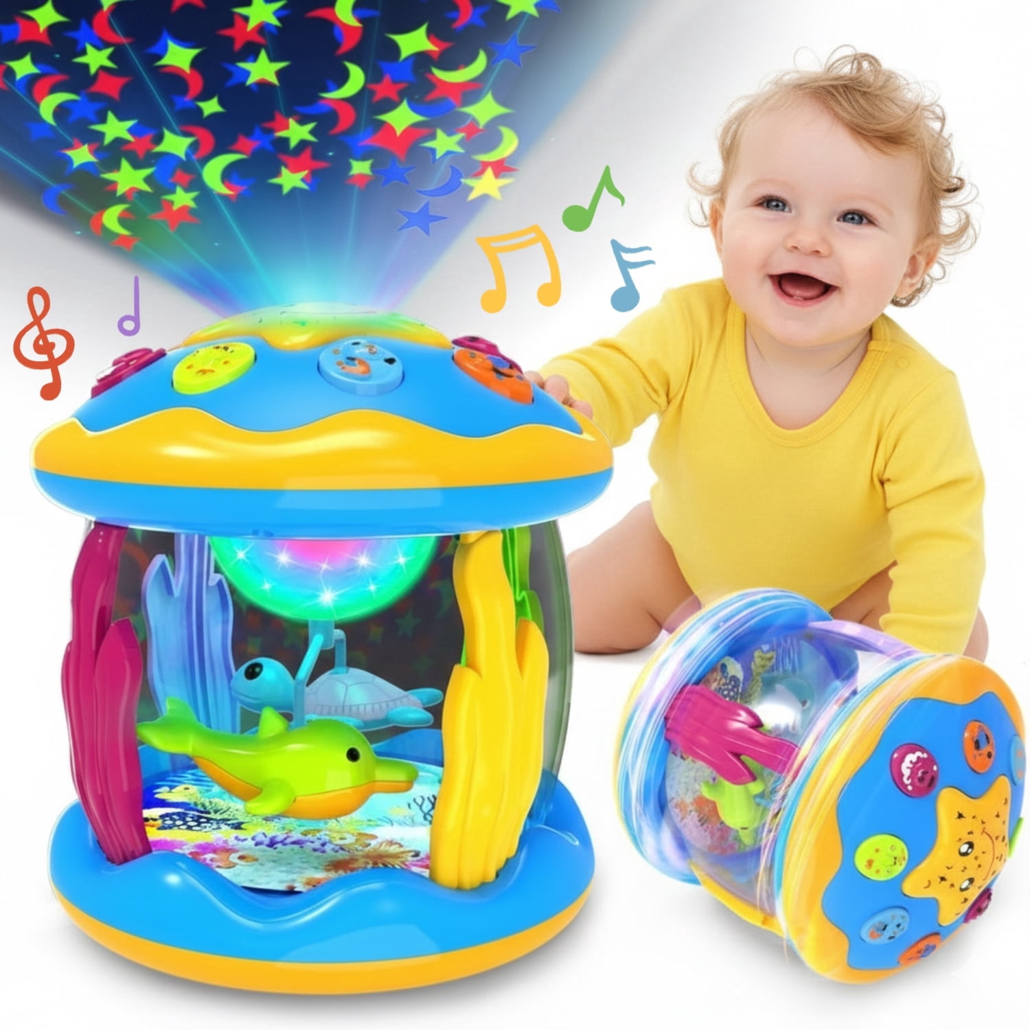 LieGorJi Babies Ocean Rotating Musical Toys, Infant Crawling Tummy Time Toys, Learning Musical Toy, Birthday Gifts for 1-3 3-5 5-8 Year Old (Blue)