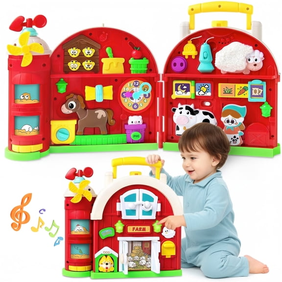 Liegorji Montessori Farm Busy Board for Toddlers, Musical Sensory Barn Toy with Lights & Sounds for 1 2 3 Ages, Early Educational Developmental Gift for 6-18 Months Boys Girls