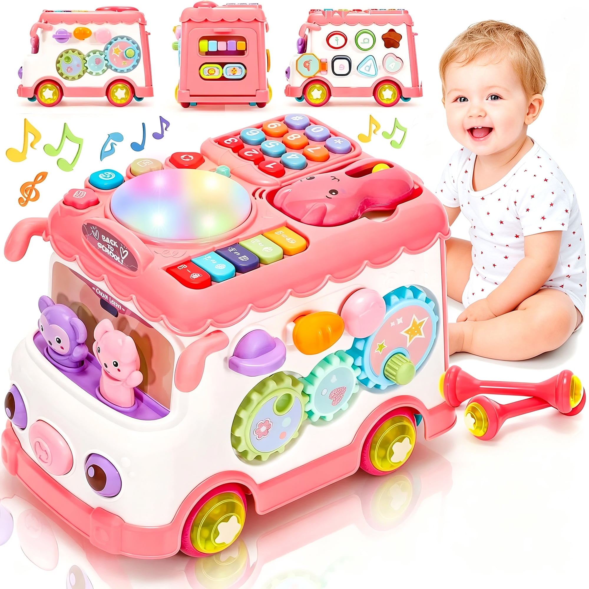 LieGorJi Musical Learning Bus Toys, Baby Montessori Toys for Kids, Educational Developmental Sensory Toy for Toddler, Birthday Gifts for 1-3 3-6 Year Old