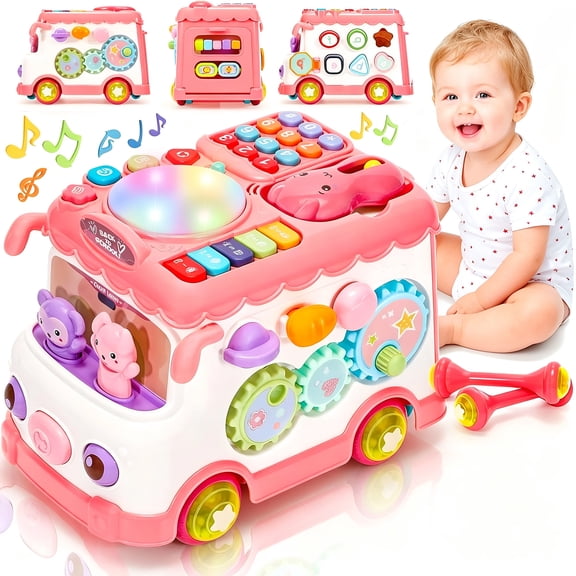 LieGorJi Musical Learning Bus Toys, Baby Montessori Toys for Kids, Educational Developmental Sensory Toy for Toddler, Birthday Gifts for 1-3 3-6 Year Old