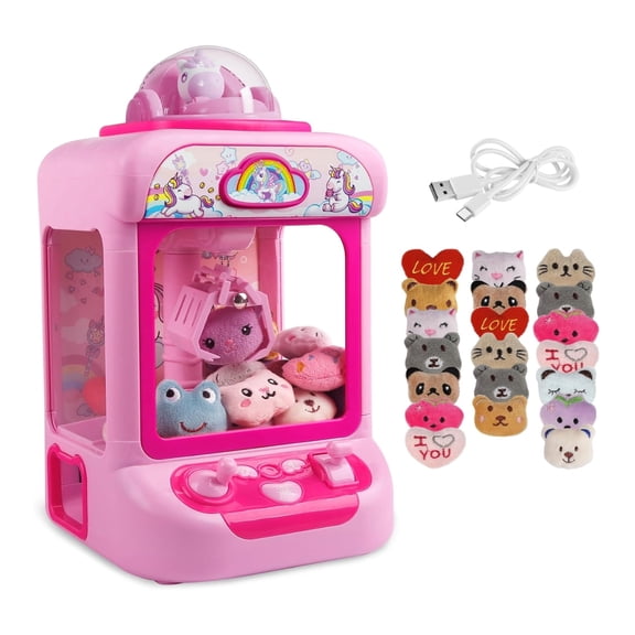 Liegorji Unicorns Claw Machine Set Toys, Mini Arcade Candy Vending Machine with 20 Stuffeds Toys, Birthday Party Gifts for Age 3 4 5 6 7 8