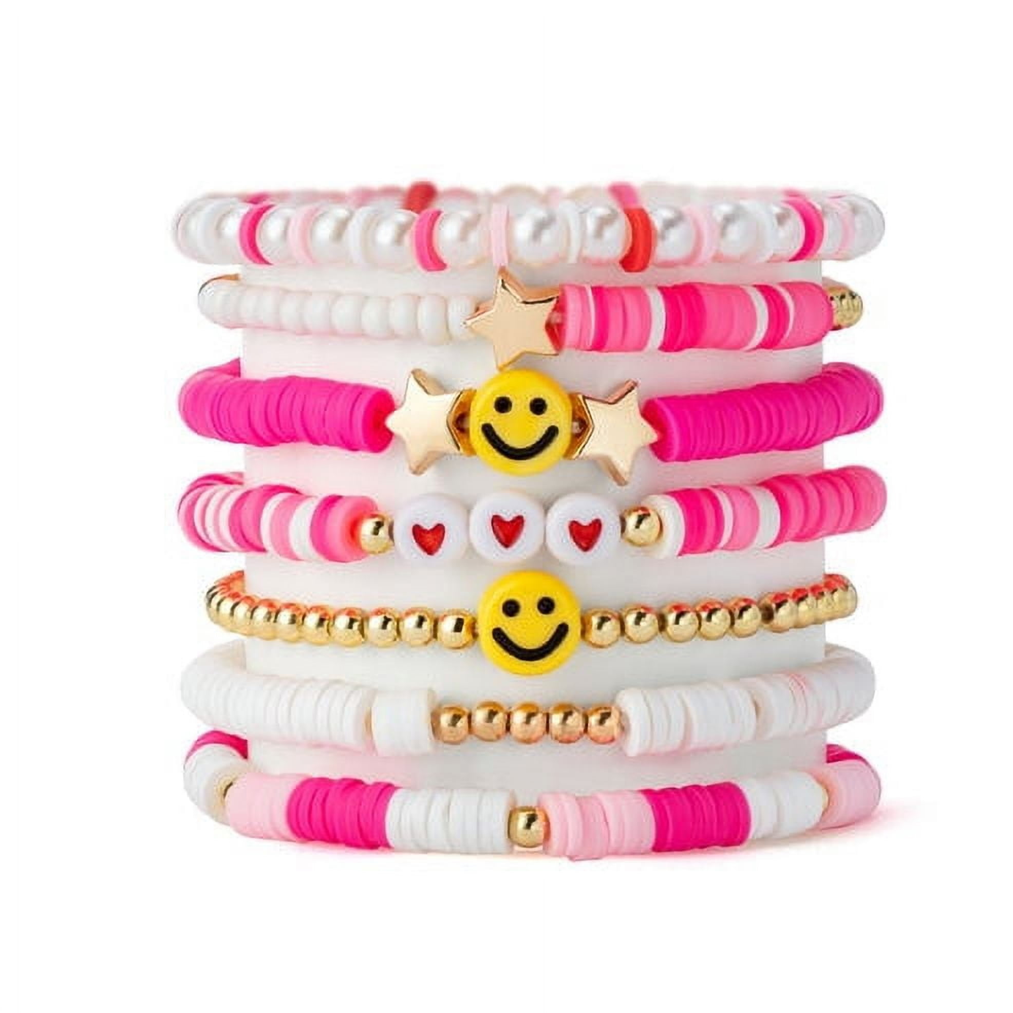 LieToi Preppy Heishi Bracelets Set Colorful White Gold Smile LieToi Preppy Heishi Bracelets Set Colorful White Gold Smile