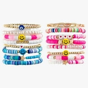 LIETOI Preppy Heishi Bracelets Set Colorful White Gold Smile Heart Star Evil Eye Beaded Polymer Clay Pearl Stackable Charm Y2K Kidcore Summer Beach Bohemian Layering Bracelets Jewelry