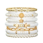 LieToi Preppy Heishi Bracelets Set Colorful White Gold Smile Heart Star for Women Girls