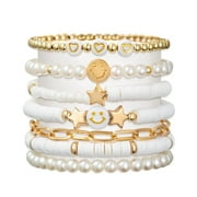 HAOORYX Preppy Heishi Bracelets Set Colorful White Gold Smile Heart Star for Women Girls