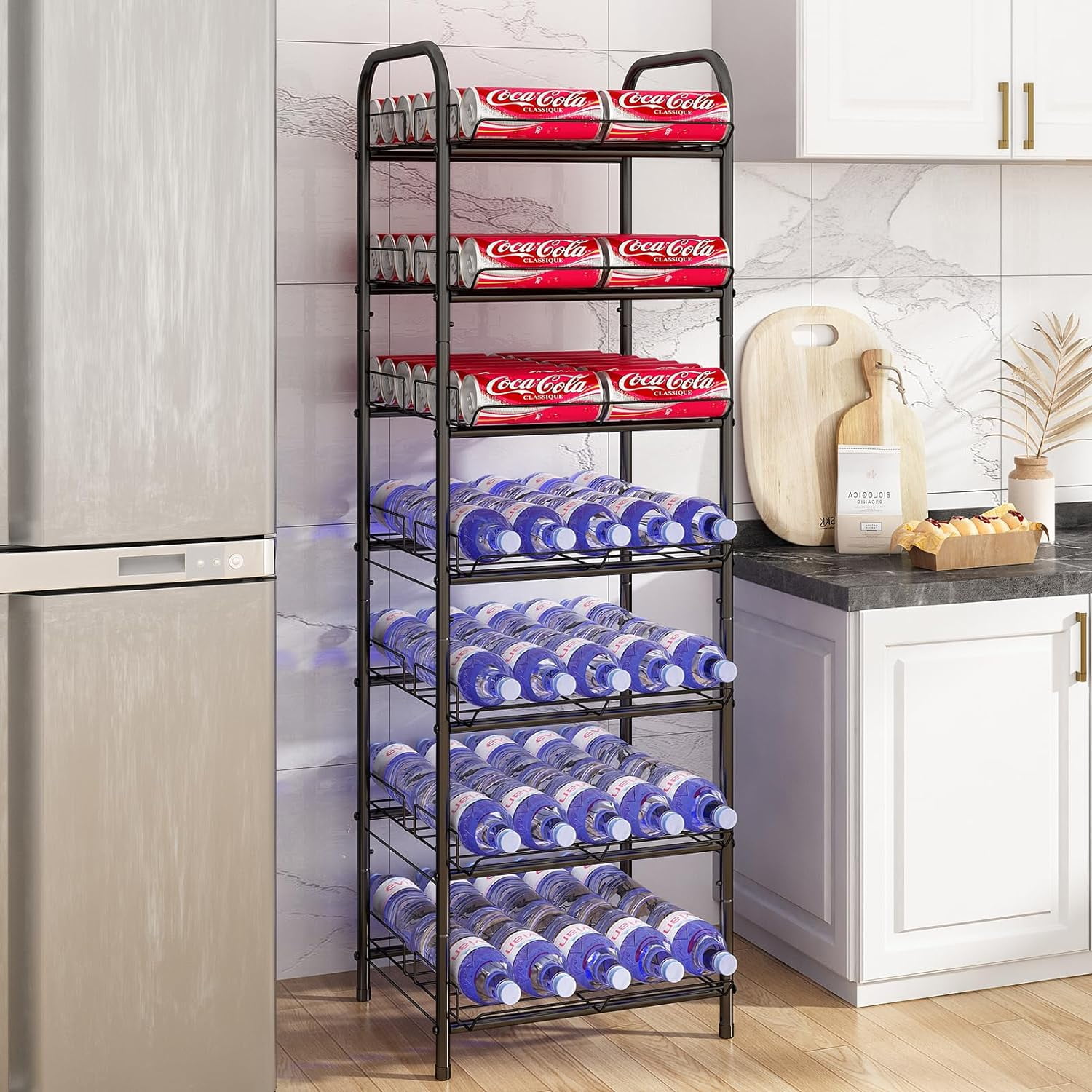 LiebeRen 7 Tier Water Bottle Storage Rack, Free Standing Vertical Metal ...