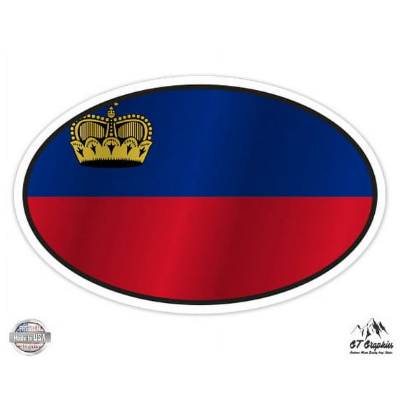 Liechtenstein Flag Oval - 5" Vinyl Sticker - For Car Laptop I-Pad - Waterproof Decal