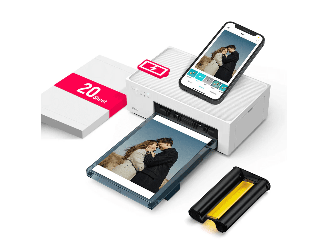 Liene Amber Instant Photo Printer Built-in Rechargeable Battery M200 w/ 20 Photo Paper and 1 Ink Cartridge