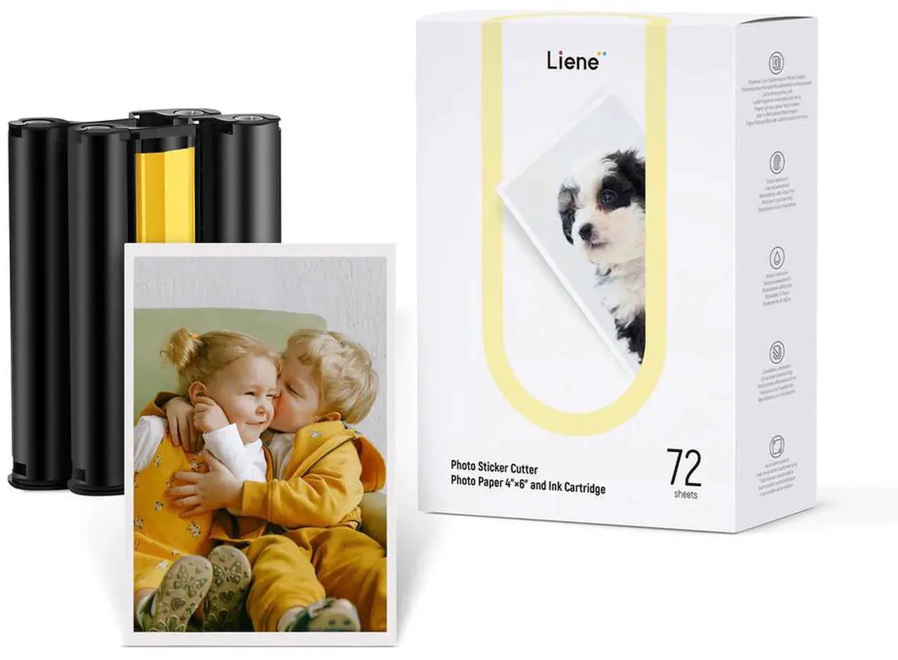 Liene PixCut S1 4x6" Photo Paper 72 Sheets & 2 Ink Cartridges Refill