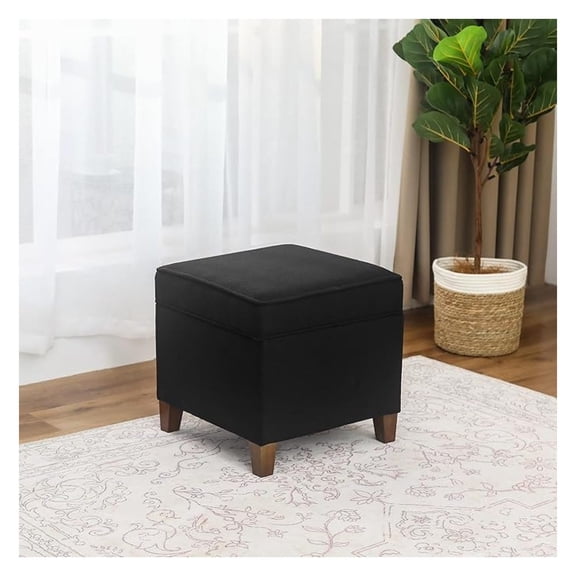 Lienen Ottoman with Storage, 17" Fabric Foot Stools Ottoman for Living Room, Upholstered Square Storage Ottomans Foot Rest, Bedroom Footstools and Ottomans with Hinged Lid, Black