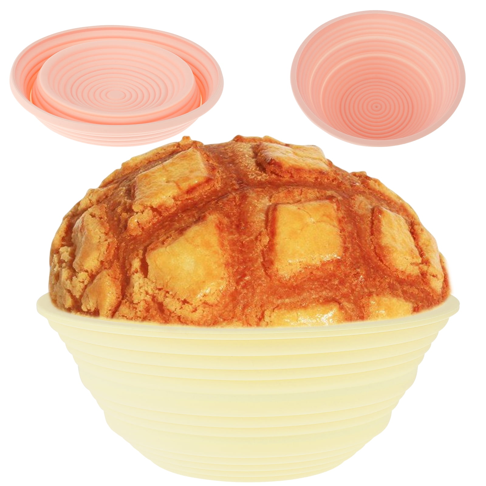 LHatrance 2-Pack Silicone Bread Proofing Baskets - Collapsible Round Bannetons, Oven Safe (Yellow & Pink)