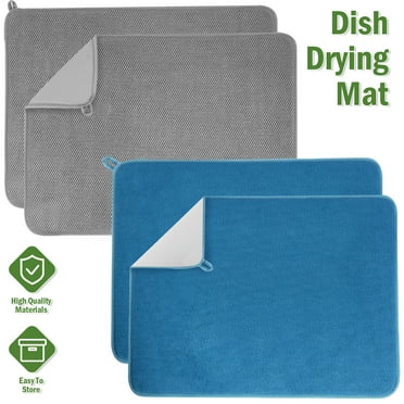 Lieonvis 2 Pack Dish Drying Mat,Absorbent Microfiber Dishes Drainer Mats for Kitchen Counter Large Size 24 X 17 Inch,Dish Drying Pad(Grey/Blue)