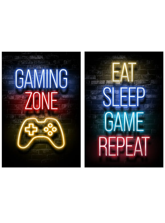 Lieonvis 2pcs Neon Gaming Posters for Boys Room Decor - Gaming Room Decor - Boys Bedroom Decor - Posters for Video Game Room - Gaming Decor for Teen (1624inch)