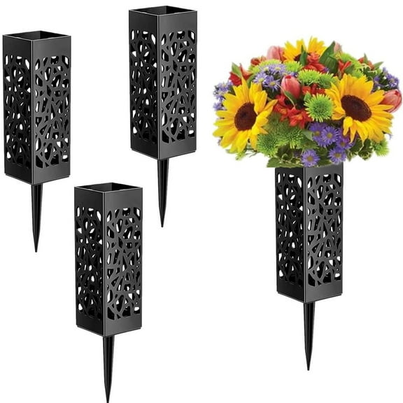 Lieonvis 4pcs Graves Cemetery Vases with Spikes-Grave Vase with Long Stake Drainage Holes,Plastic Flower Holder for Gravestone Gravesite Memorial Garden Ground Outdoor Floral Marker
