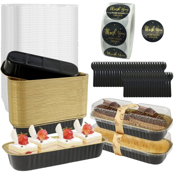 Lieonvis 50 Pcs Mini Loaf Pans With Lids And Spoons,6.8oz Rectangle Aluminum Foil Baking Pans Tins Containers,Baking Cups Muffin Tins Cupcake Cups For Brownie Cake Bread Loaf