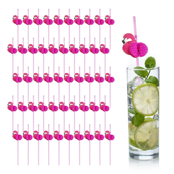 Lieonvis 50 Pcs Paper Drinking Straw 3D Fruit Paper Straws Pineapple Flamingo Design Striped Paper Straw Eco Friendly Recyclable Drinking Straw for Bars Decors Hawaiian Beach Party