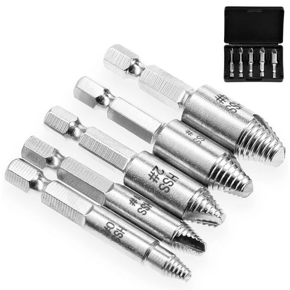 Lieonvis 5pcs Damaged Screw Extractor Set High Speed Steel Stripped Screw Extractor Set Quickly Damaged Screw Bolt Extractor Kit with 1/4 Inch Hex Shank All-Purpose Easy Out Screw Remover Tool Kit