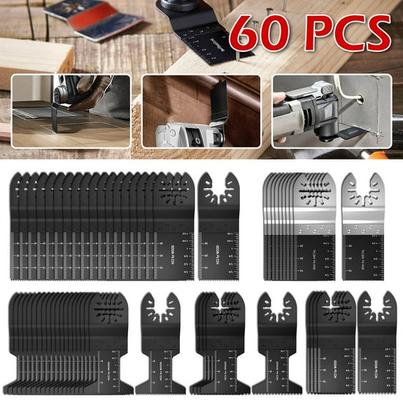 Lieonvis 60pcs Multitool Blades High Carbon Steel Mix Oscillating Saw Blades Quick Release Oscillating Tool Accessories Universal Professional Fast Cutting Blades Kit for Soft Metal Wood Plastic Cutti