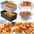 thumbnail image 1 of Lieonvis 8Pcs Air Fryer Accessories Set with 2 Air Fryer Silicone Pot and 1 Double Layer Rack with 4 Skewer 1 Steamed Rack Reusable Air Fryer Liner with Handle Stainless Steel Air Fryer Rack, 1 of 11